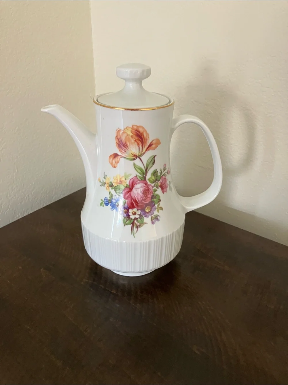 White Democratic Republic Floral Coffee Pot with Gold Trim